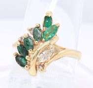 Charming Yellow Gold Marquise Emerald and Diamond Cluster Ring