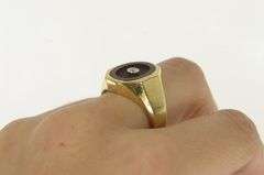 14K Yellow Gold Oval Carved Carnelian Diamond Vintage Men's Ring