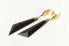14K Yellow Gold Black Onyx Geometric Dangle Statement Earrings
