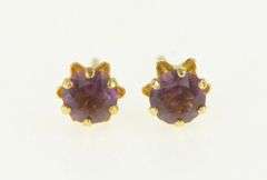 10K Yellow Gold Round Sim. Amethyst Solitaire Vintage Stud Earrings