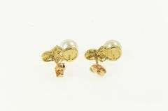 10K Yellow Gold Pearl Diamond Ribbon Vintage Stud Earrings