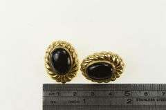 14K Yellow Gold Oval Black Onyx Vintage Scalloped Stud Earrings