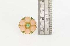 14K Yellow Gold 1960's Coral Emerald Vintage Domed Cocktail Ring