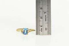 10K Yellow Gold Emerald Cut Blue Topaz Diamond Accent Ring