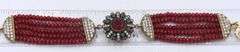 925 Sterling Silver Emerald, Ruby and Cubic Zirconia with 6.75 inches 5 Row Ruby Beads Bracelet