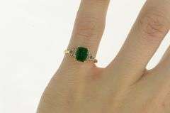 14K Yellow Gold Syn. Emerald CZ Accent Vintage Statement Ring