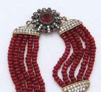 925 Sterling Silver Emerald, Ruby and Cubic Zirconia with 6.75 inches 5 Row Ruby Beads Bracelet