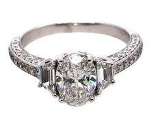 2.42ctw Oval Trapezoid and Round Diamond Three Stone Straight Engagement Ring in 18K