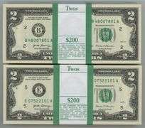 2 Diff. Gem Bank-Sealed Packs Series 2017-A $2 Bills in Sequence (B & E)