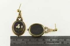 10K Yellow Gold Ornate Orchid Inlay Vintage Oval Dangle Earrings
