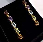 Beautiful Multi-Gem Dangle Earrings in 14K Yellow Gold