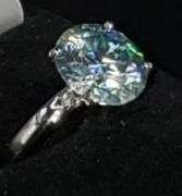White Gold Plate 5.35 Ct Paraiba Green VVs1 Fire Moissanite Ring