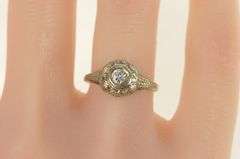18K White Gold 0.15 Ct Art Deco Floral Diamond Engagement Ring