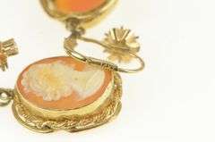 14K Yellow Gold Shell Cameo Diamond Lever Back Earrings