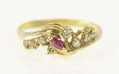 14K Yellow Gold Marquise Ruby Diamond Vintage Bypass Ring