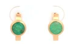 14K Yellow Gold 1.30 Ctw Round Emerald Vintage Classic Hoop Earrings