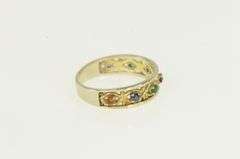 14K Yellow Gold Vintage Sim. Ruby Sapphire Emerald Rainbow Band Ring