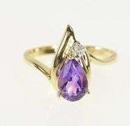 14K Yellow Gold Pear Amethyst Diamond Accent Vintage Ring