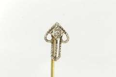 14K Yellow Gold Art Deco Diamond Ornate Filigree Arrow Stick Pin