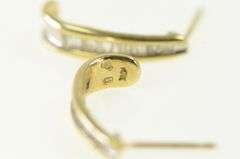10K Yellow Gold Baguette Diamond Curved Bar Semi Hoop Earrings