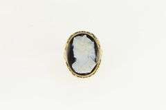 10K Yellow Gold Black White Onyx Stone Cameo Vintage Ring