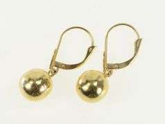 14K Yellow Gold Round 9.3mm Retro Dangle Ball Vintage Earrings
