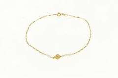14K Yellow Gold Pearl Diamond Cut Rose Flower Chain Bracelet