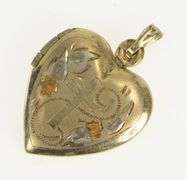10K Yellow Gold Cross Flower Engraved Heart Photo Locket Pendant