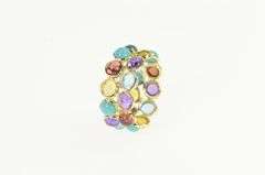 14K Yellow Gold Cabochon Amethyst Topaz Turquoise Pebble Ring