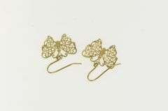 10K Yellow Gold Filigree Butterfly Dangle Beauty Symbol Earrings