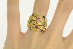 14K Yellow Gold Sapphire Emerald Ruby Scalloped Layered Ring