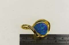 14K Yellow Gold Natural Black Opal Diamond Loop Statement Pendant