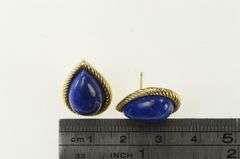 14K Yellow Gold Pear Lapis Lazuli Tear Drop Cabochon Retro Earrings