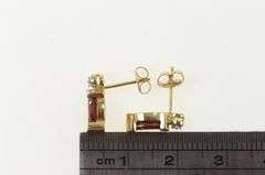 10K Yellow Gold Oval Garnet Diamond Accent Vintage Stud Earrings