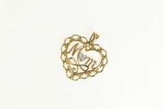10K Yellow Gold Mom Filigree Heart Diamond Mother's Day Charm/Pendant