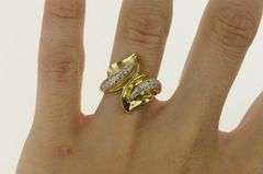14K Yellow Gold Diamond Encrusted Leaf Vintage Bypass Ring