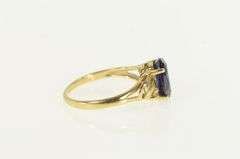 14K Yellow Gold Oval Syn. Sapphire CZ Accent Vintage Ring