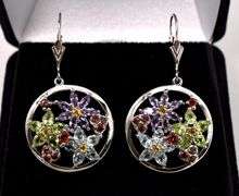 Multi-Gem Pendant and Earrings in Sterling Silver