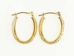 14K Yellow Gold 17.9mm Oval Textured Hollow Hoop Earrings