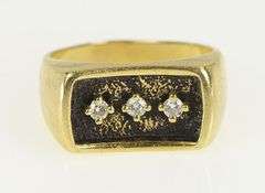 14K Yellow Gold Squared Diamond Inset Vintage Statement Band Ring