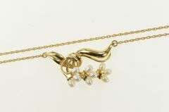 14K Yellow Gold Ornate Vintage Pearl Diamond Swirl Branch Necklace