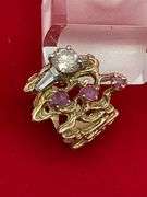 CERTIFIED 14K YELLOW GOLD DIAMOND AND PINK SAPPHIRE RING