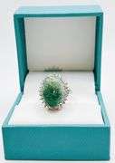 Delightful 11.00CTS Cabochon-Cut Emerald & 1.00CTW White Sapphire Ring in Sterling Silver
