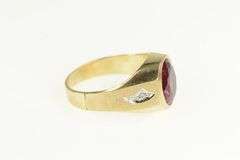 10K Yellow Gold Simulated Ruby Diamond Vintage Men's Ring