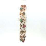 18K Yellow Gold 1960's Sim. Turquoise Leaf Pattern Bangle Bracelet