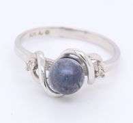 10KT White Gold Round Blue Stone Ring