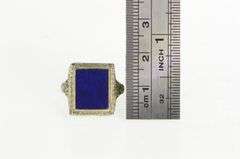 18K White Gold Art Deco Lapis Lazuli Filigree Squared Ring