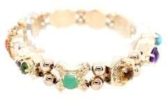 Multi-Gemstone Slide Station Charm Bracelet in 14K