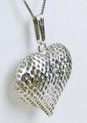 Glistening 14K White Gold Puffy Heart Necklace