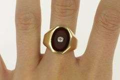 14K Yellow Gold Oval Carved Carnelian Diamond Vintage Men's Ring